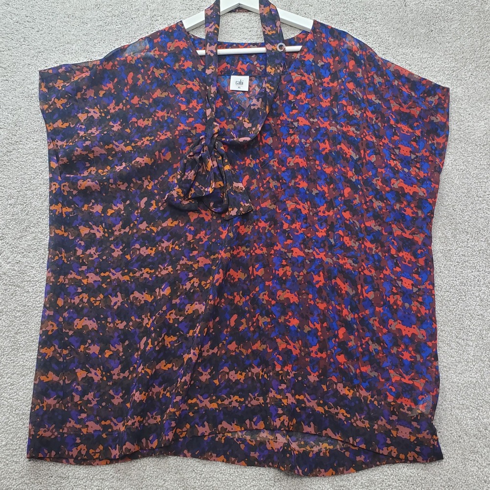 Cabi Blouse Womens XL Multi Color Like New Tie Neck Abstract Print Office Career